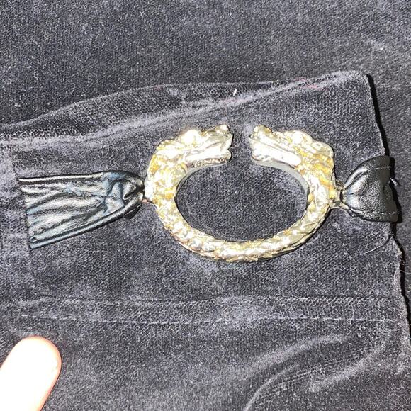 Absolu Paris Vintage 90s Black Velour Pants with Metal Dragon Accents EUC Sz 33 - Picture 3 of 9